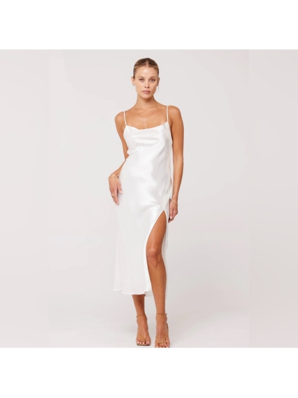 RESA White Satin Slip Dress with Side Slit